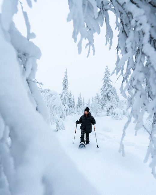 Alrededor de Äkäslompolo y en el Parque Nacional de Pallas-Yllästunturi son innumerables las excursiones con raquetas de nieve que se pueden realizar