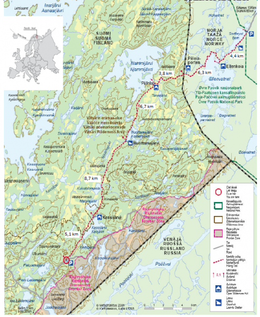 Mapa-reseña del camino de Piilola en el Área Natural de Vätsäri en Finlandia